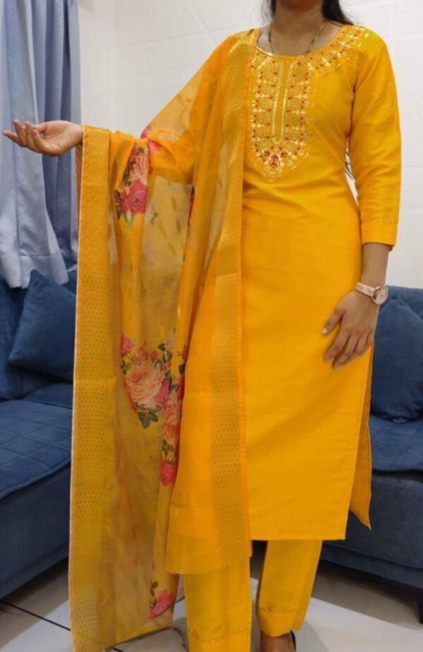 24493 Embroidered A-Line Kurti Set with Dupatta (Colours Available)