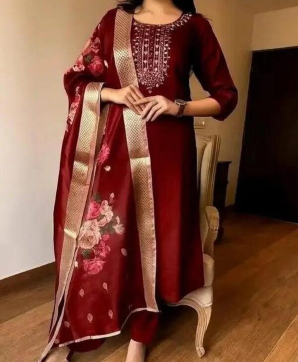 24495 Embroidered A-Line Kurti Set with Dupatta (Colours Available)