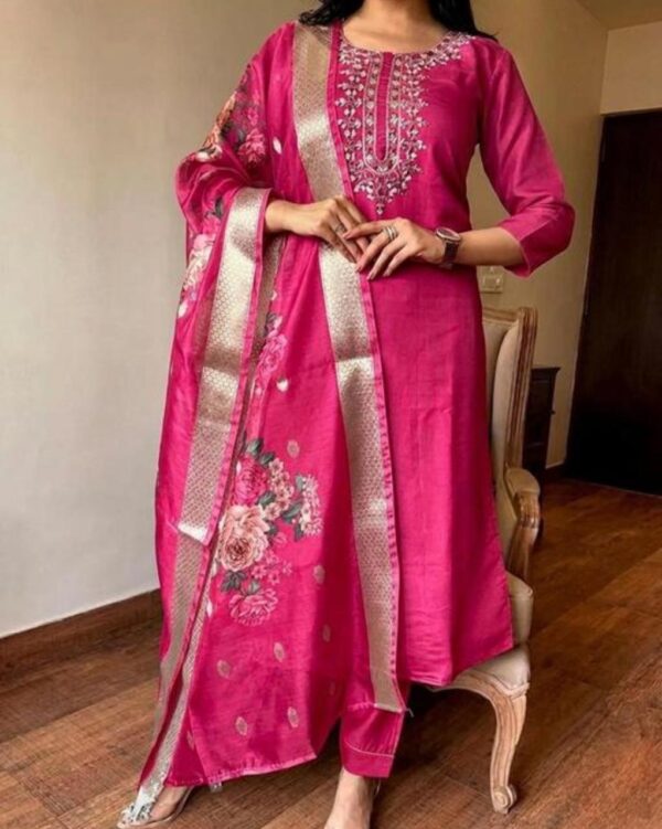 24496 Embroidered A-Line Kurti Set with Dupatta (Colours Available)