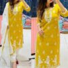 24589 Embroided Cotton Kurti Set with White Dupatta