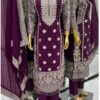 24637 Georgette Embroided and Embellished Purple Set