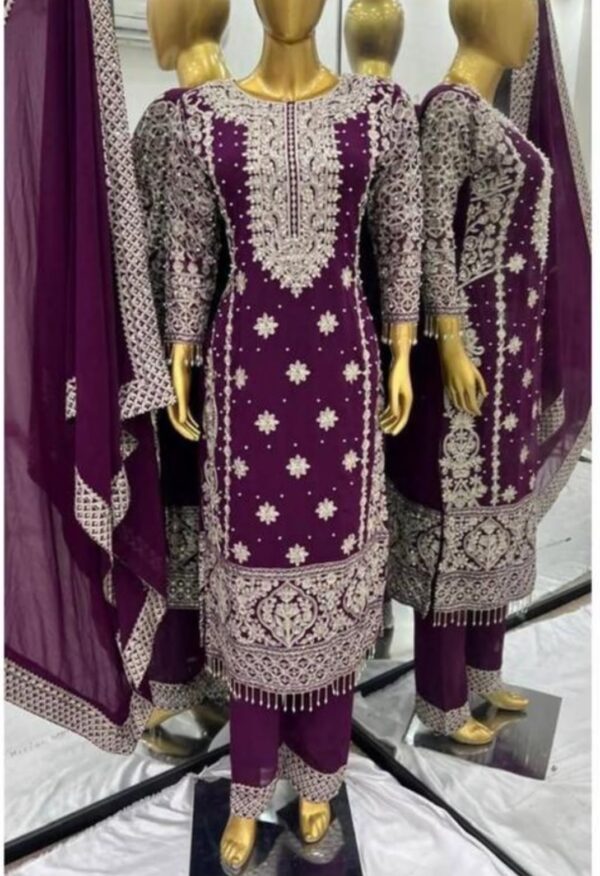 24637 Georgette Embroided and Embellished Purple Set