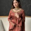 24642 Brown Silk Embroidered Kurta Sharara Set