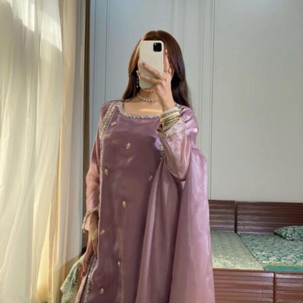 24656 Elegant Purple Embroidered Silk Kurta Set with Dupatta & Plazzos