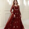 24659 Maroon Embroidered Georgette Anarkali Gown