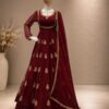 24716 Maroon Embroidered Georgette Anarkali Gown