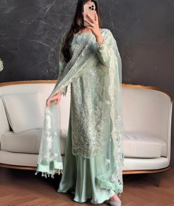 24752 Elegant Embellished Super Net Sharara Set