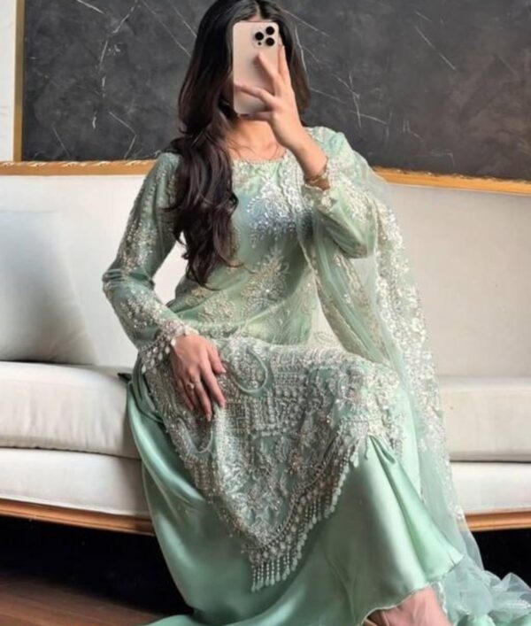 24753 Elegant Embellished Super Net Sharara Set