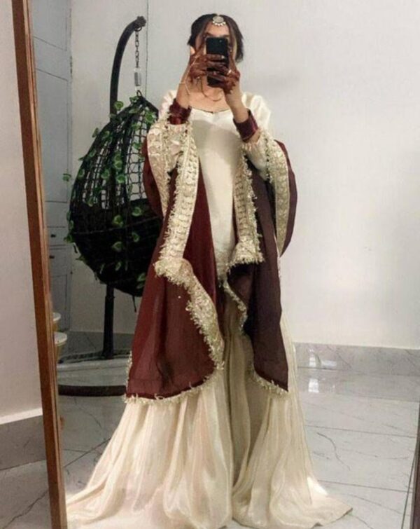 Elegant Embroidered Chiffon silk Sharara Set