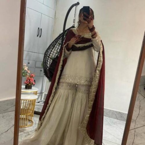 Elegant Embroidered Chiffon silk Sharara Set