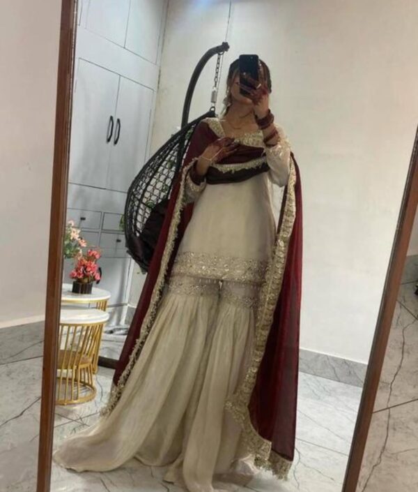 Elegant Embroidered Chiffon silk Sharara Set