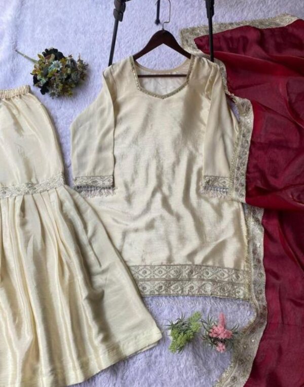 Elegant Embroidered Chiffon silk Sharara Set
