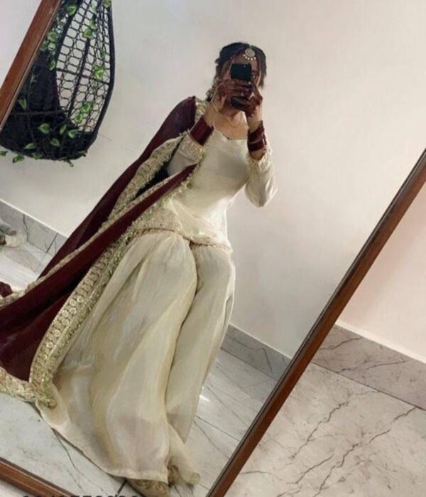 Elegant Embroidered Chiffon silk Sharara Set
