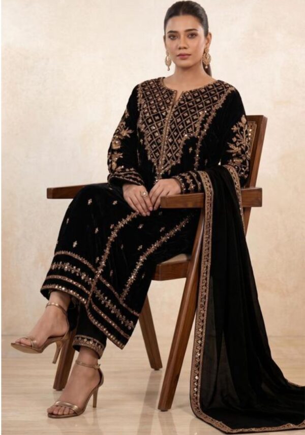 27189 Elegant Black Velvet Kurta Set