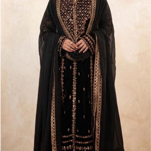 Elegant Black Velvet Kurta Set