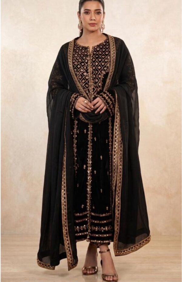 27190 Elegant Black Velvet Kurta Set