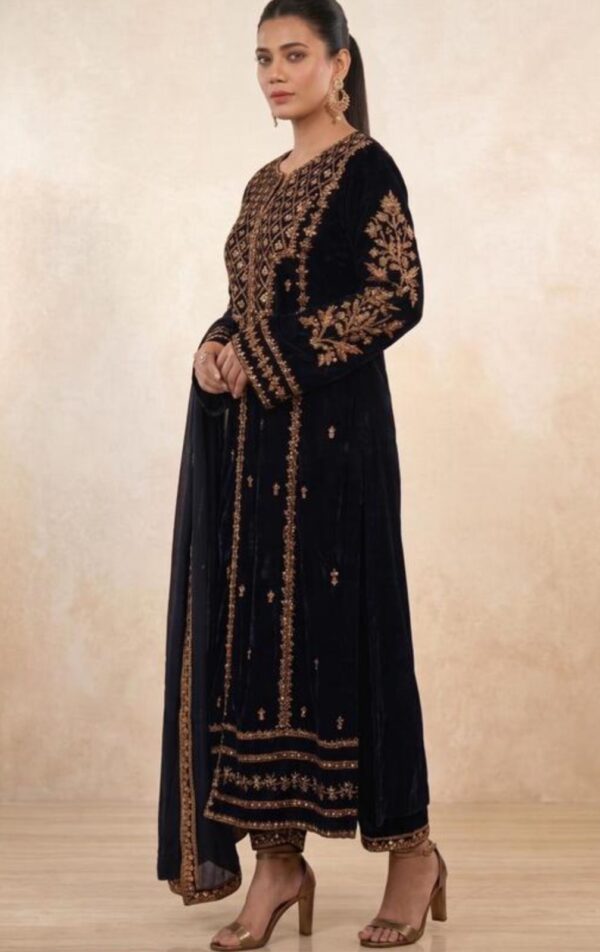 27191 Elegant Black Velvet Kurta Set