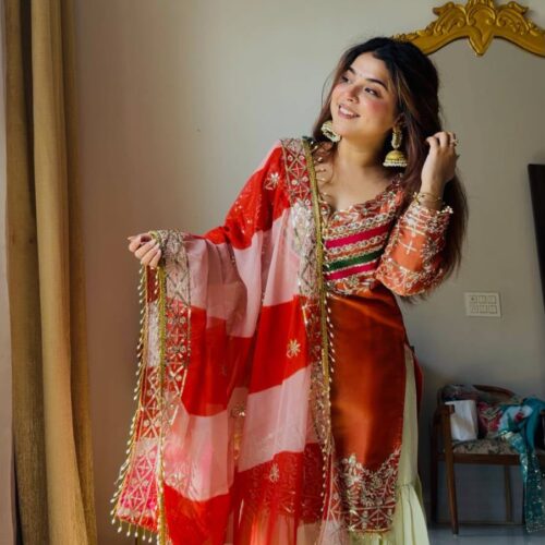 Orange Designer Embroidered Set