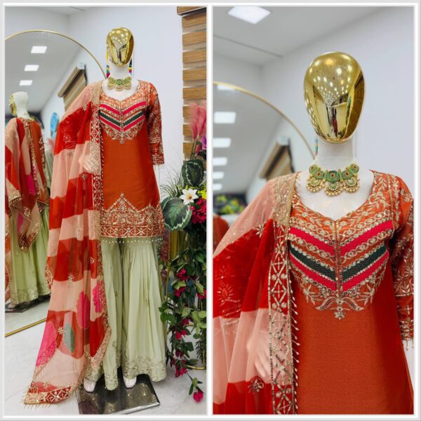 Orange Designer Embroidered Set