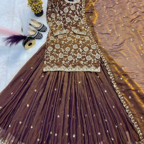 Brown Top Lehenga Set