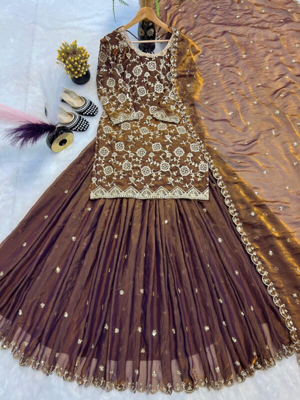 Brown Top Lehenga Set
