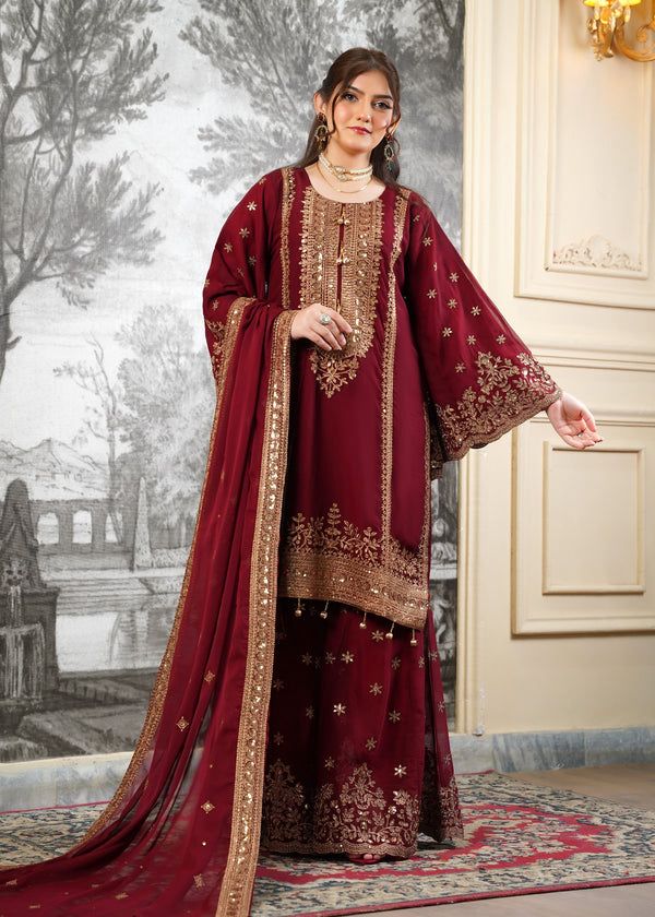 27655 Fendy Silk Heavy Embroidered Sharara Set