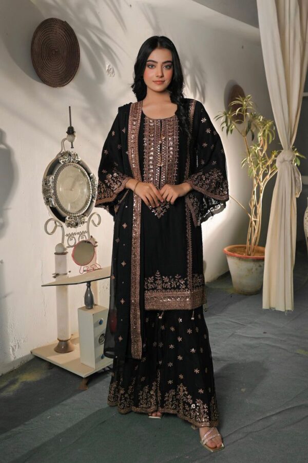27657 Fendy Silk Heavy Embroidered Sharara Set