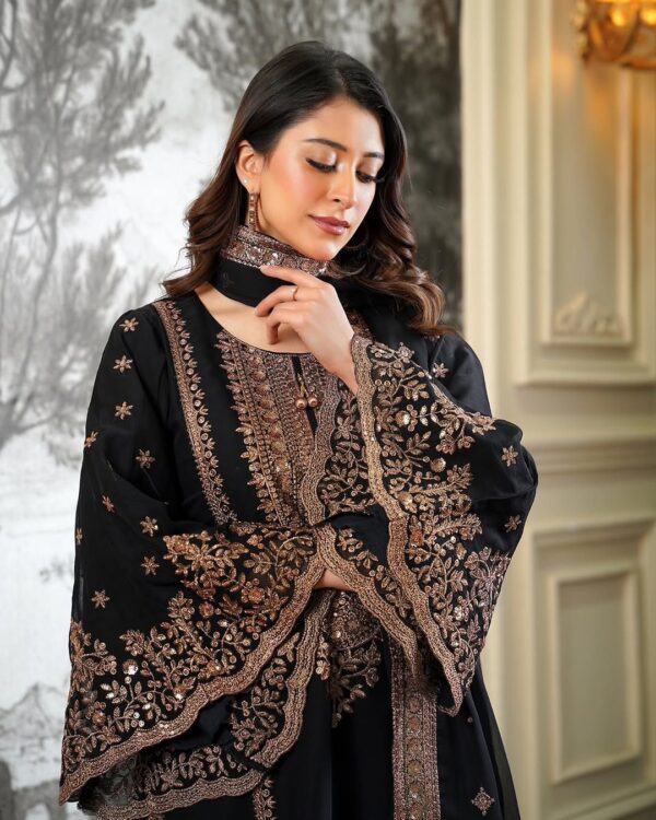 27658 Fendy Silk Heavy Embroidered Sharara Set