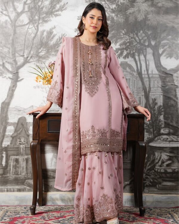 27660 Fendy Silk Heavy Embroidered Sharara Set