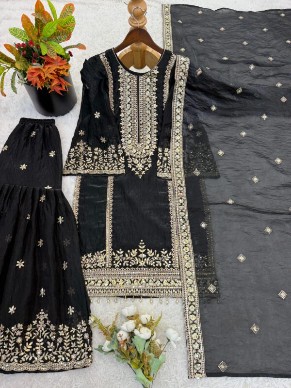 27665 Fendy Silk Heavy Embroidered Sharara Set