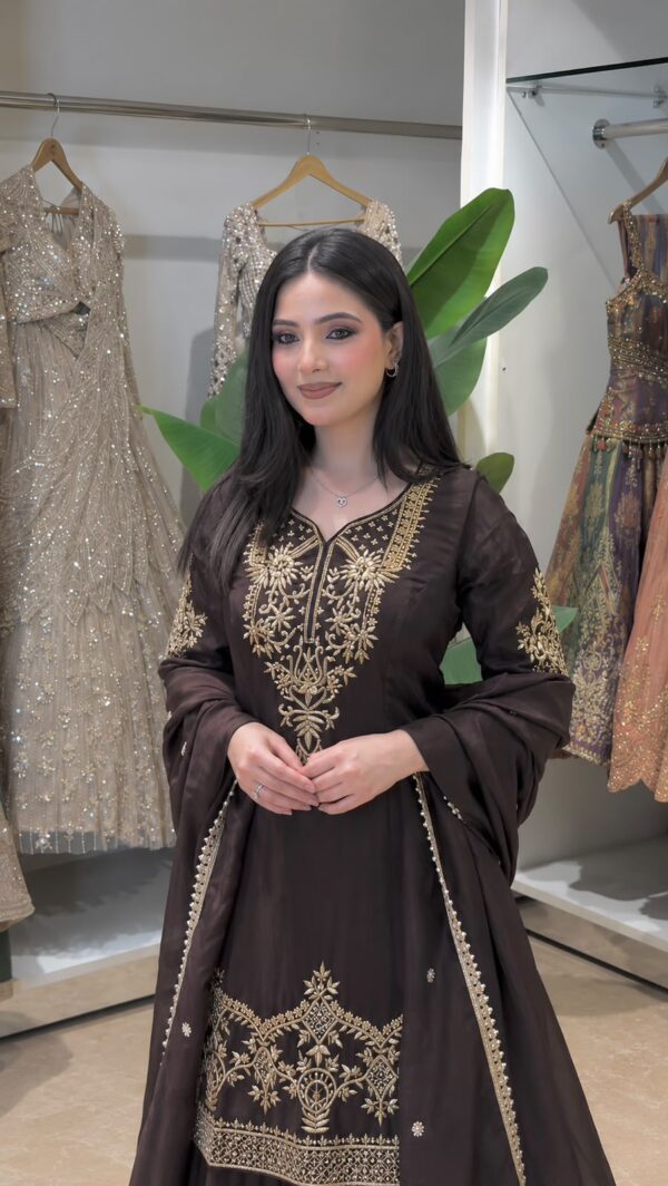 Brown Embroided Sharara